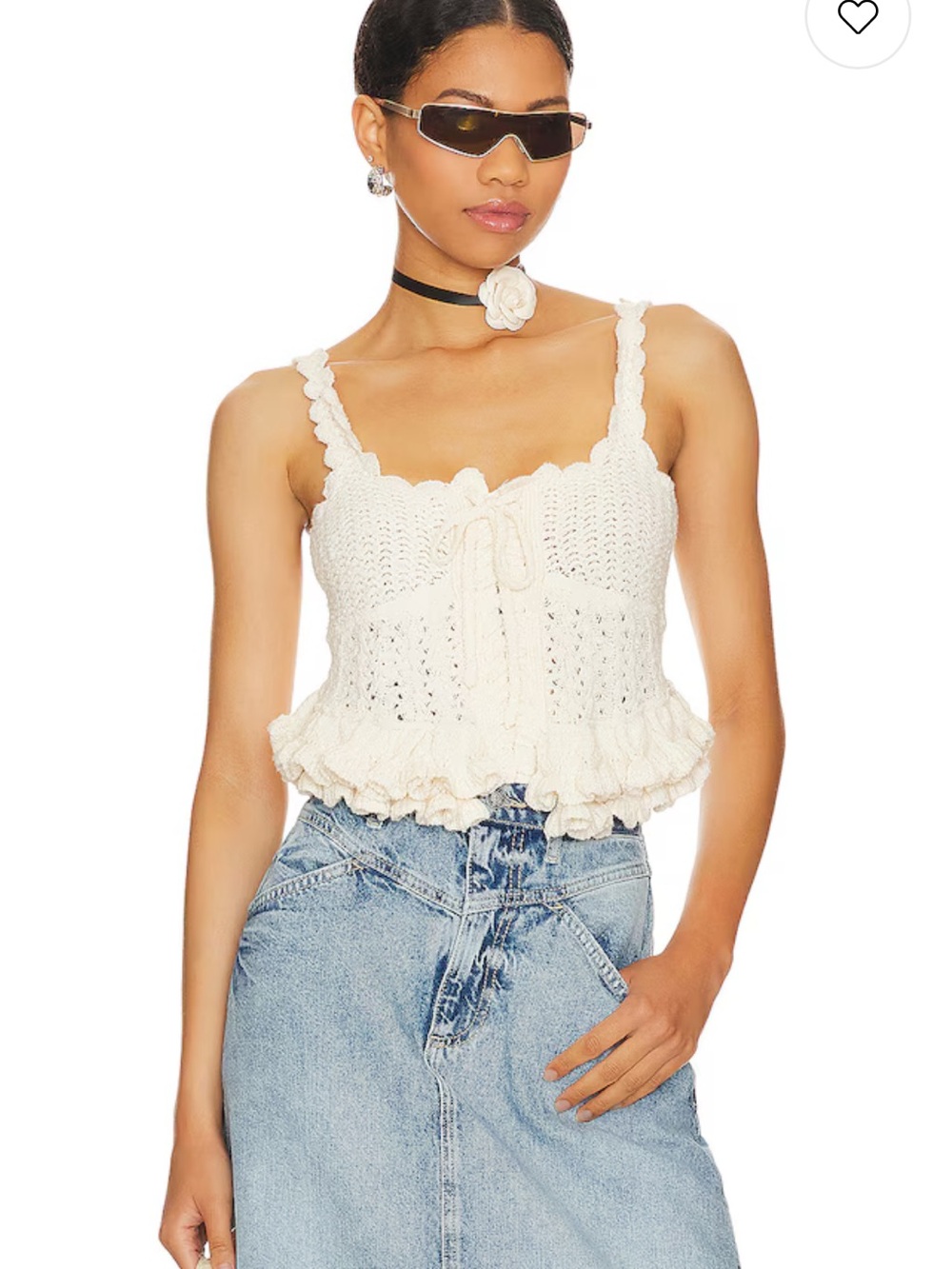 MAJORELLE Cream Crochet Tie-Front Camisole